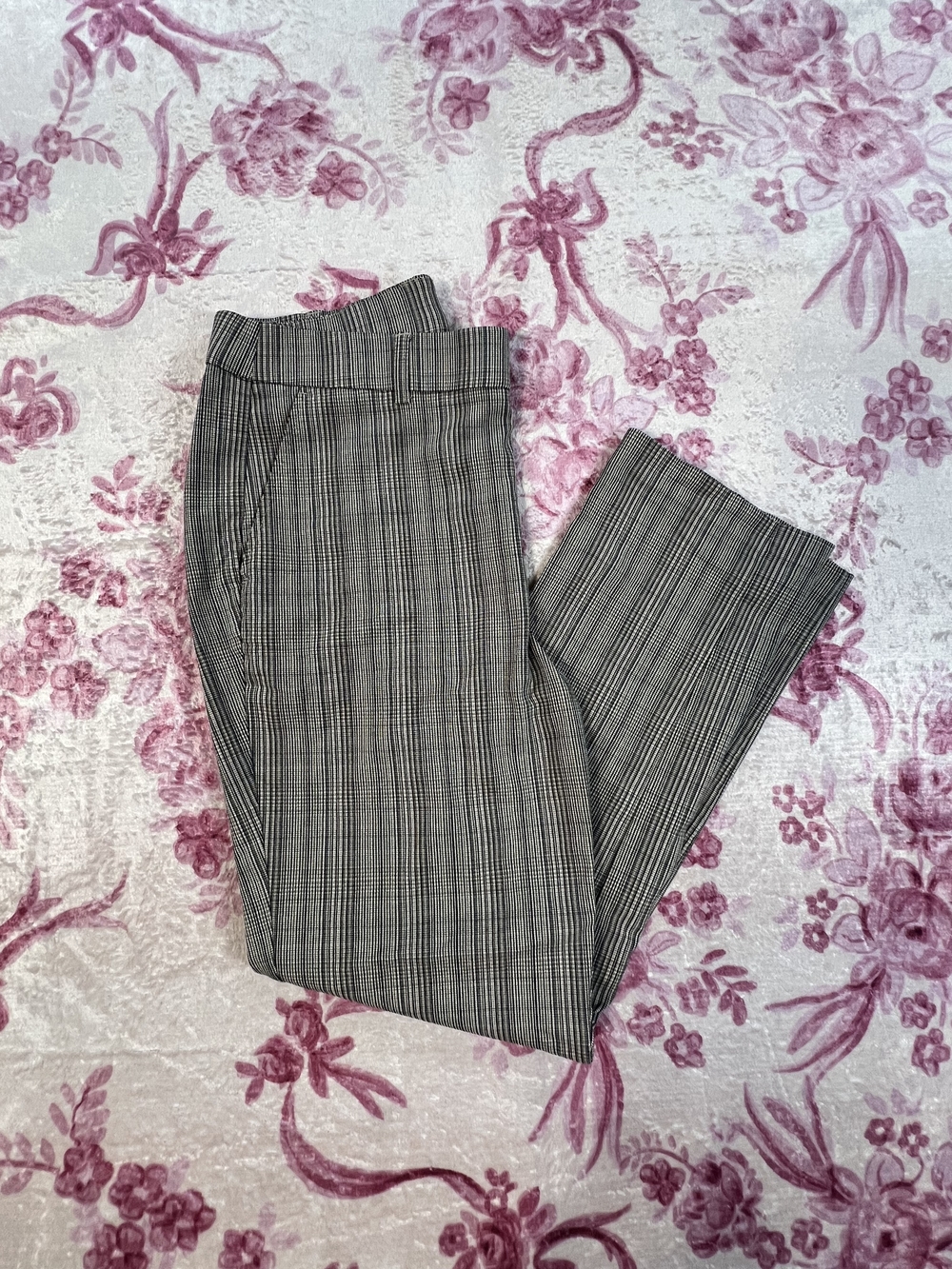 Grey Plaid Straight Leg Dress Pants Glen Check Trousers Grey Black Office Wear